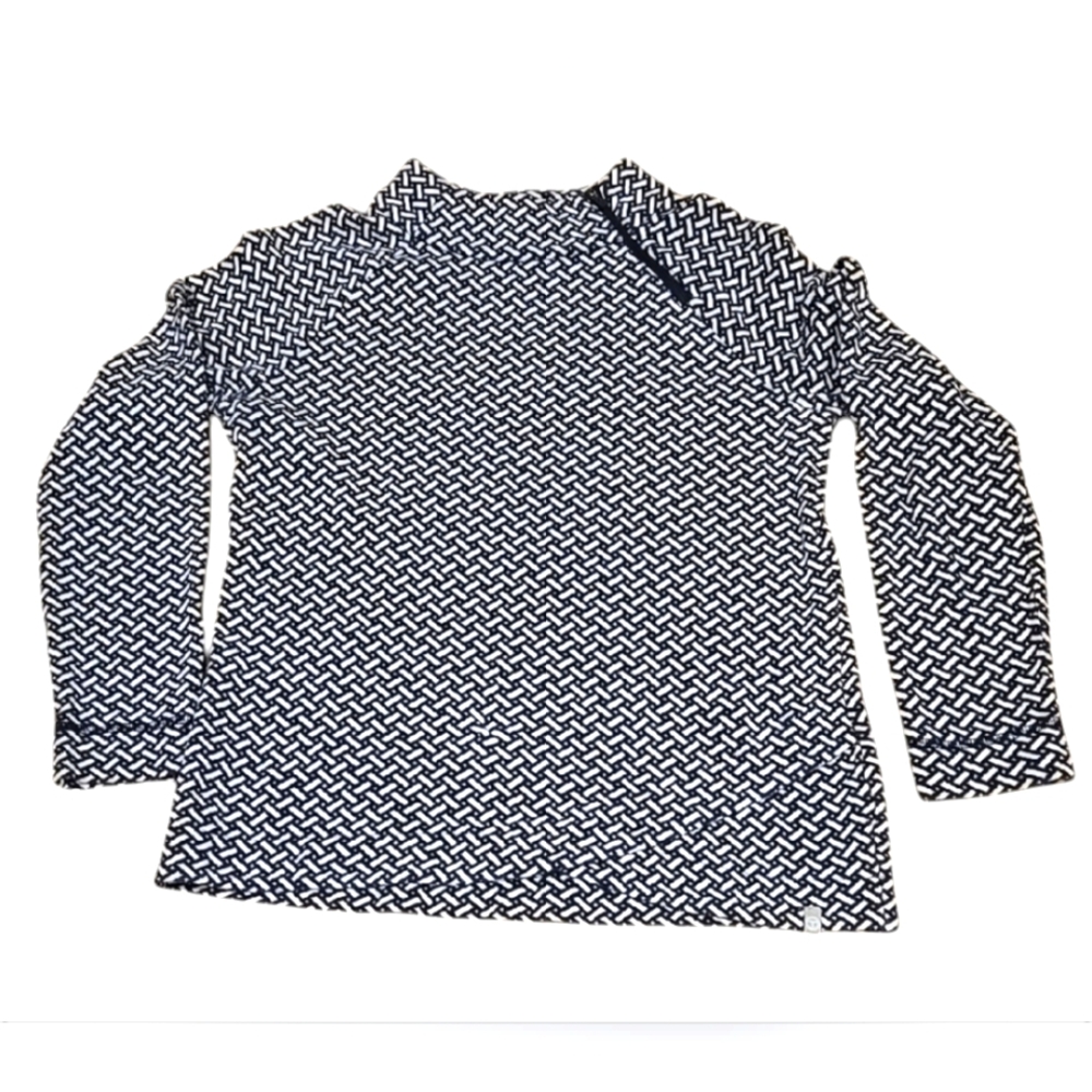 Talbots Women's Navy & White Top, Geometric Herringbone pattern, Size S Petite